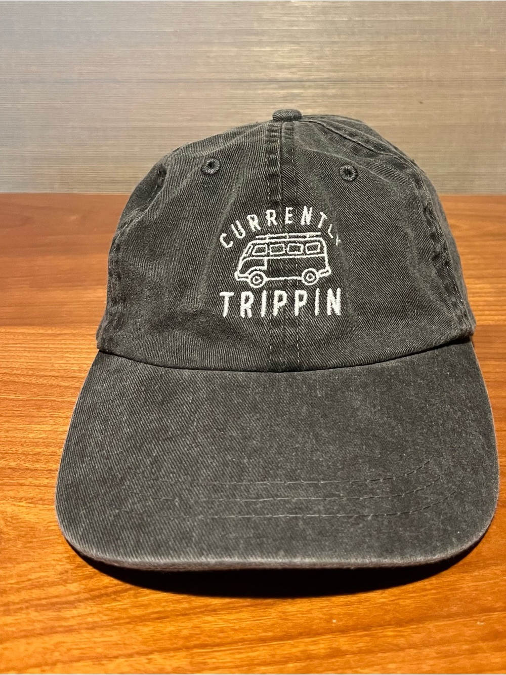 Currently Trippin' Embroidered Washed Black Baseball Cap